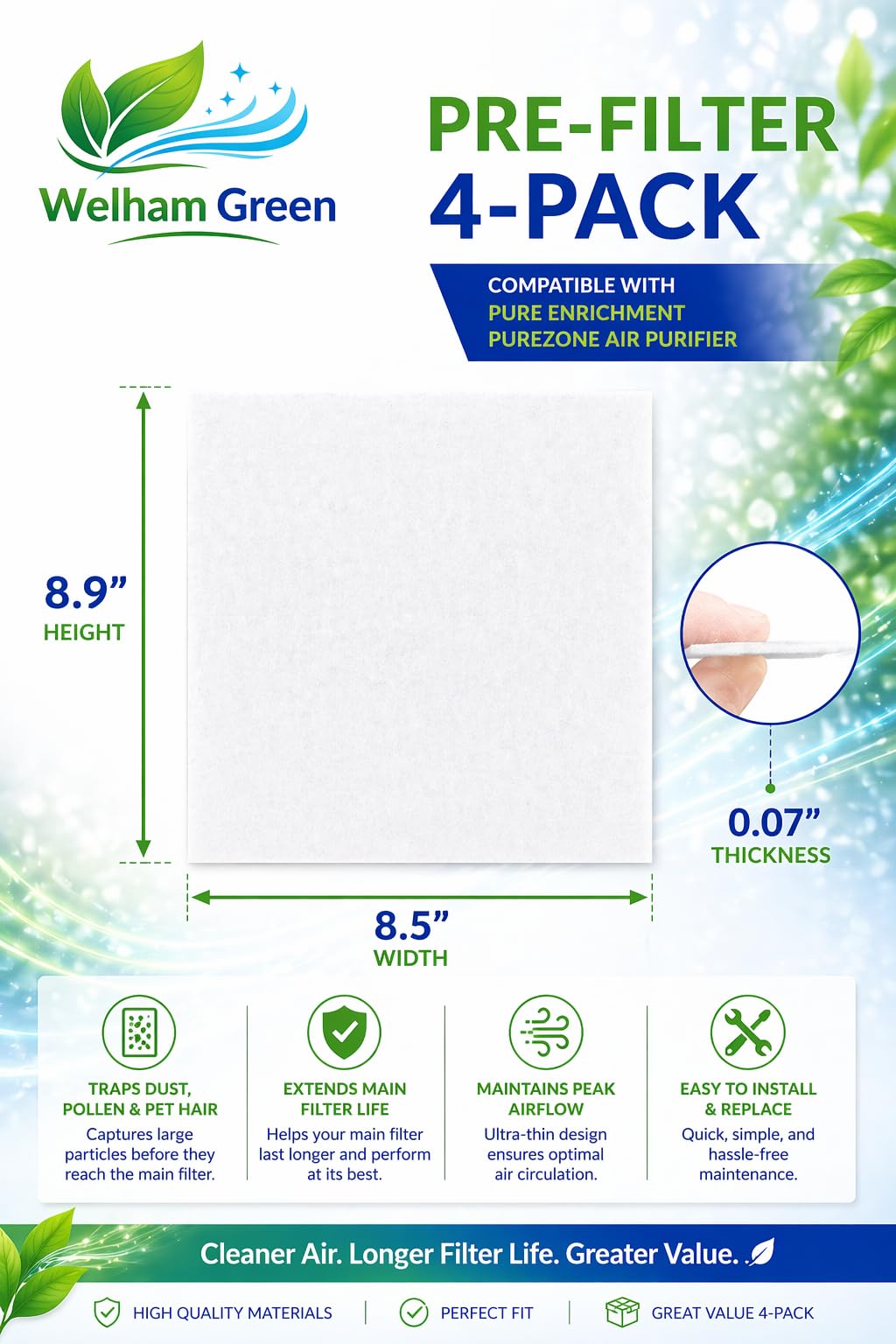 Pre-Filter 4-Pack Compatible with Pure Enrichment PureZone Air Purifier, Extends Main Filter Life