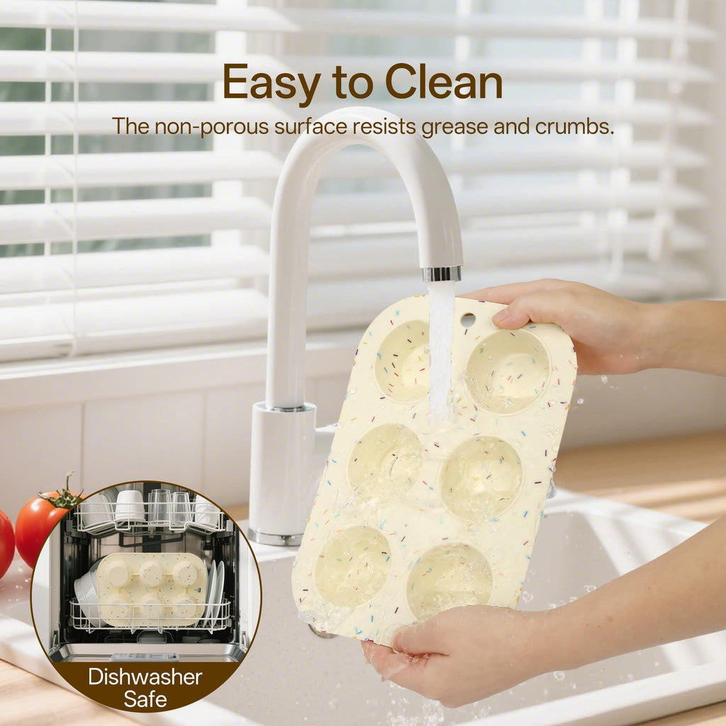 Firstfooby 2 Pack Silicone Muffin Pan for Baking, Regular Size Nonstick Cupcake Pan, 6-Cup Silicone Muffin Tin BPA Free Dishwasher Safe, Great for Muffin Cupcake Brownie Egg Tart