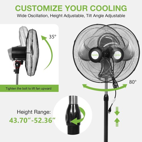Hykolity 18" High Velocity Pedestal Oscillating Fan - 3850 CFM, 3-Speed Heavy Duty Metal Design for Garage & Commercial Use
