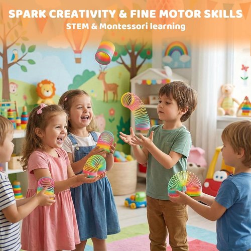 JOHOUSE Rainbow Magic Spring Toys - 12 PCS Colorful Plastic Party Favors for Kids | Fun Goodie Bag Stuffers