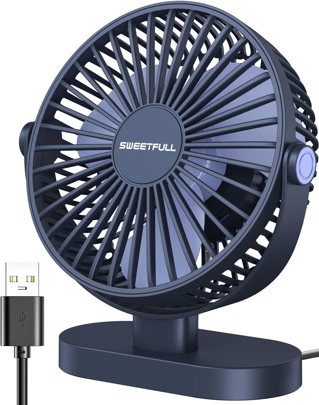 Sweetfull Small USB Desk Fan - 3-Speed Portable Mini Fan with 360° Adjustment | Quiet Operation, Blue