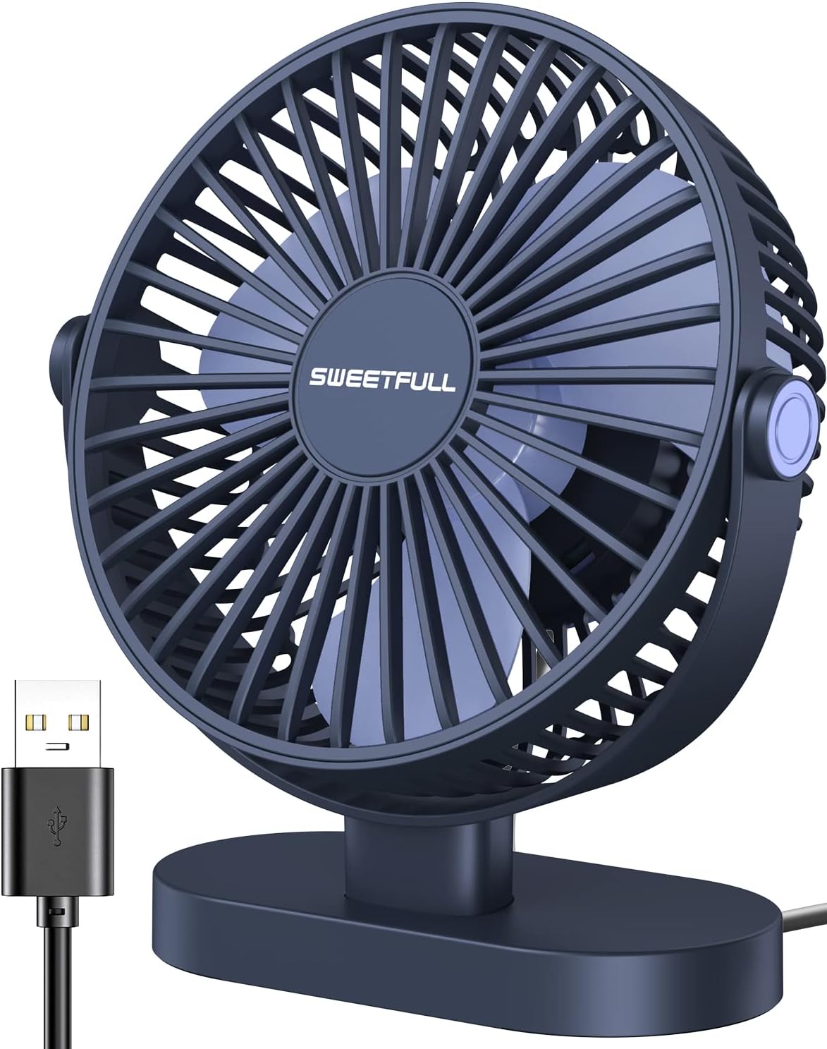 Sweetfull Small USB Desk Fan - 3-Speed Portable Mini Fan with 360° Adjustment | Quiet Operation, Blue