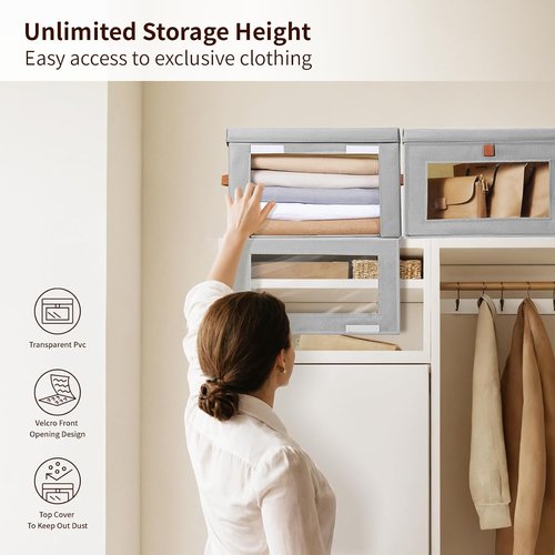 Homsorout Large Closet Storage Bins - Collapsible Fabric Organizers with Handles & Lids | 8-Pack Grey