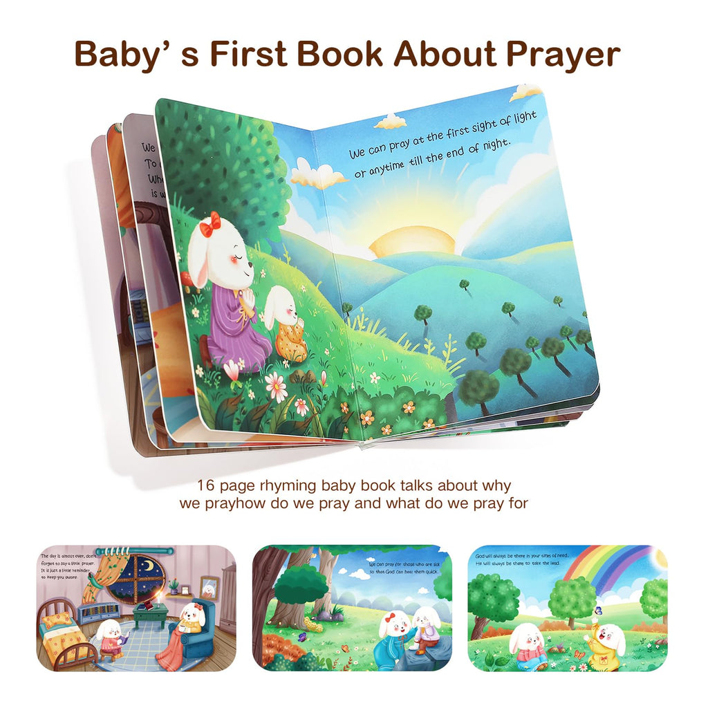 MyMateZoe Baptism Gifts for Girl, Great Christening, Dedication and Baptism Gift Set for Girl and Newborn Baby, Includes 7" Praying Bunny Plush Toy and Let Us Pray Baby Book in Keepsake Gift Box