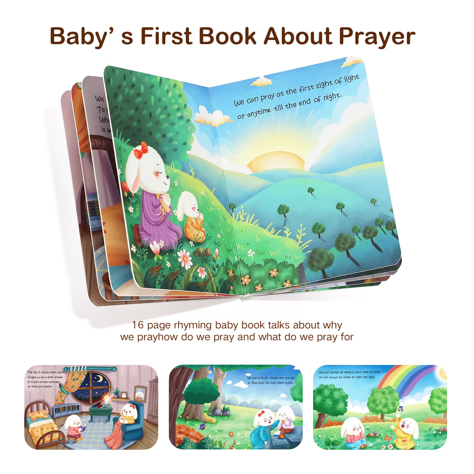 MyMateZoe Baptism Gifts for Girl, Great Christening, Dedication and Baptism Gift Set for Girl and Newborn Baby, Includes 7" Praying Bunny Plush Toy and Let Us Pray Baby Book in Keepsake Gift Box