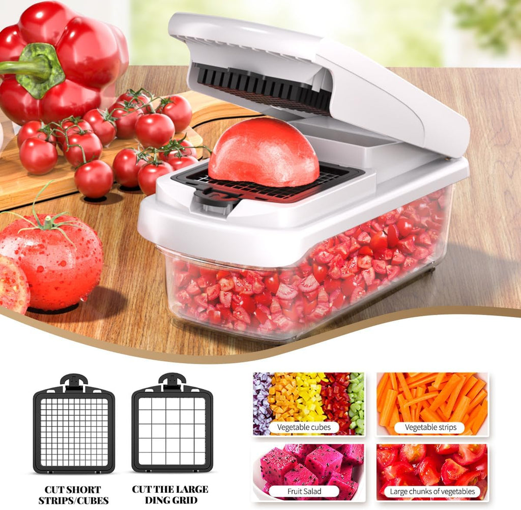 Skiennix 11-in-1 Mandoline Vegetable Chopper - Multifunctional Food Dicer with Container for Salad & Fruit (Beige)
