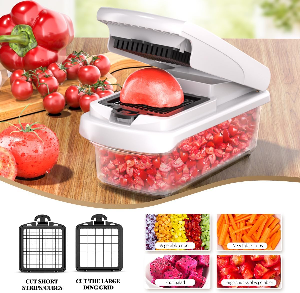 Skiennix 11-in-1 Mandoline Vegetable Chopper - Multifunctional Food Dicer with Container for Salad & Fruit (Beige)