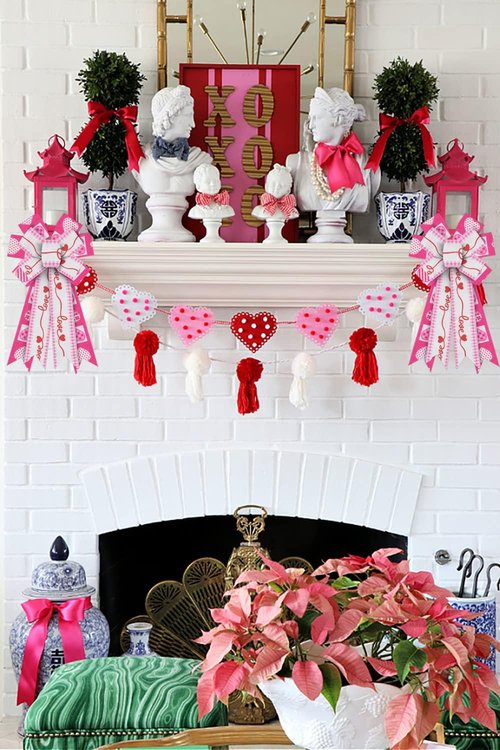 ABTOLS Valentine's Day Wreath Bows - Large Pink Heart Design for Front Door & Wedding Decor