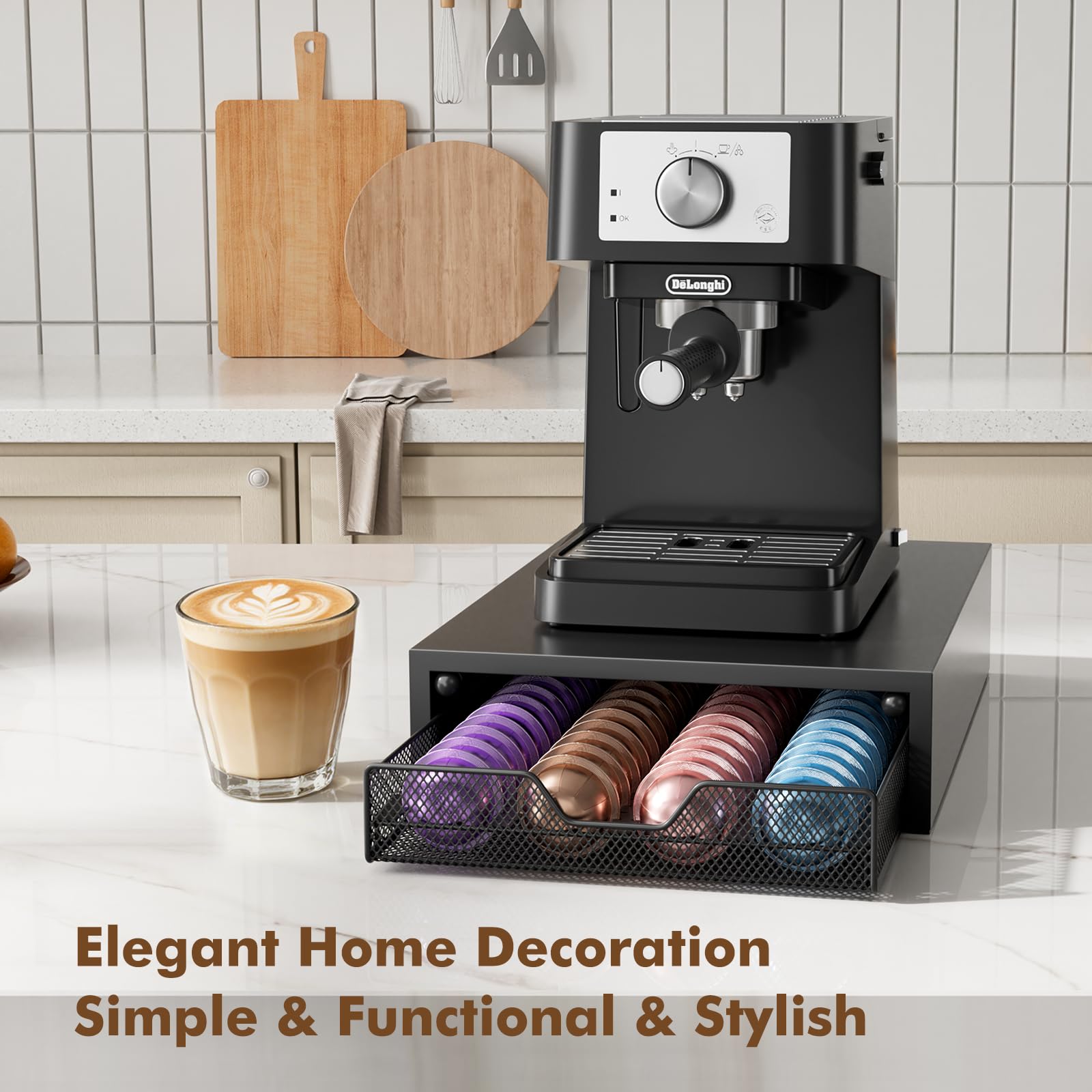 ECOLOVI Nespresso Pods Holder, K Cup Holder, Coffee Pod Holder Organizer Compatible with Nespresso Vertuo Capsules, Holds 60 Small or 40 Large Pods, Black