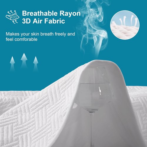 GOPOONY Waterproof Mattress Protector - Breathable, Noiseless, Ultra-Soft Queen Bed Cover | Deep Pockets 8"-21" (White)