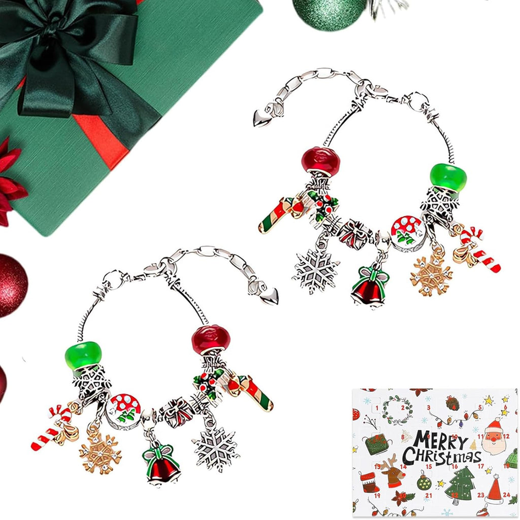 Skiennix Christmas Advent Calendar Bracelets 2024 - 24-Day Countdown with 22 Charm Beads & 2 Bracelets for Girls & Teens (Silver)