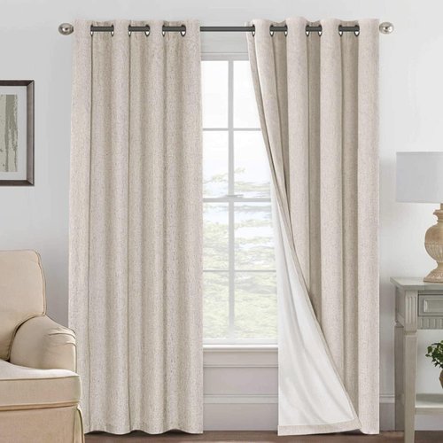 H.VERSAILTEX 100% Blackout Curtains - Full Light Blocking, Textured Design | 84-Inch Grommet Panels, Natural Color (2-Pack)