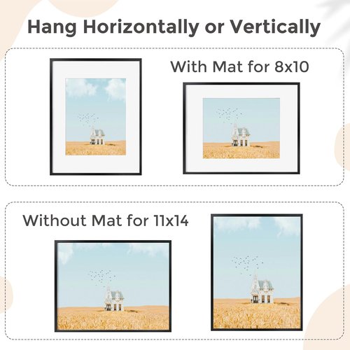 FLYJOE 11x14 Picture Frame - Stylish Metal Frame with Mat for 8x10 Photos | Black Aluminum Design