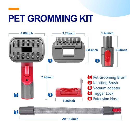 2-in-1 Pet Grooming Kit – Compatible with Dyson V7 V8 V10 V11 V15, Dog Hair Vacuum Attachment, Self-Cleaning Brush Removes Hair, Dander & Undercoat, Extended Hose & Trigger Lock