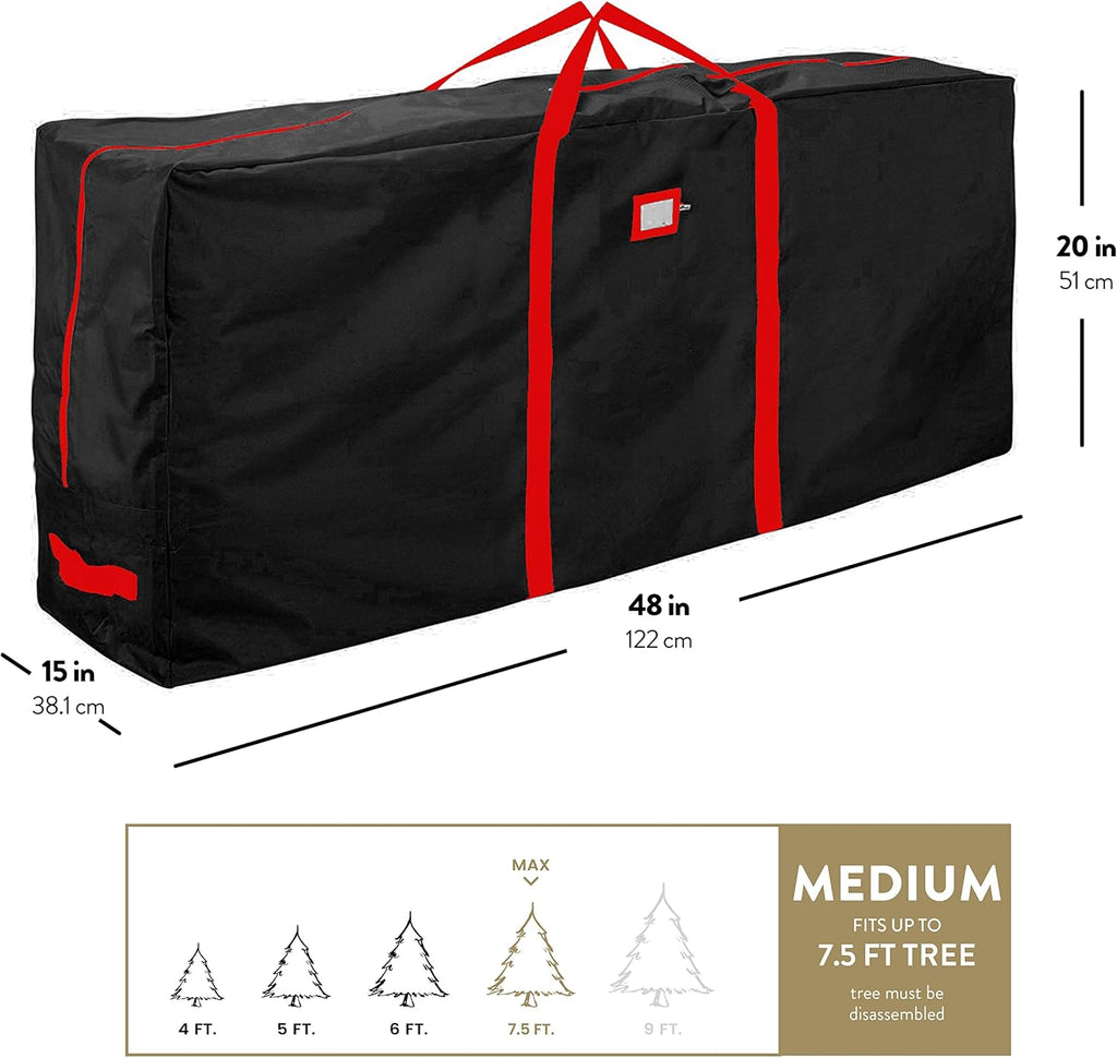 ZOBER Christmas Tree Storage Bag | 600D Oxford Fabric, Waterproof & Tear-Proof | Fits 7.5 Ft Trees - Black