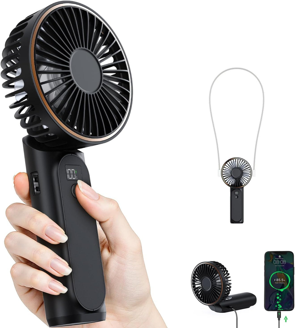 TUNISE Portable Handheld Fan - Rechargeable 4000mAh Battery | 180° Adjustable, 6 Speed, Quiet Design