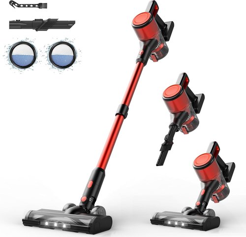 BSNAW Cordless Vacuum Cleaner - Lightweight 8-in-1 Stick & Handheld Design | 45 Min Runtime, Red & Black