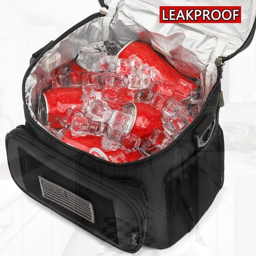 FlowFly Tactical Lunch Bag - Large Insulated Cooler Tote for Men & Women | MOLLE/PALS Webbing (Black)