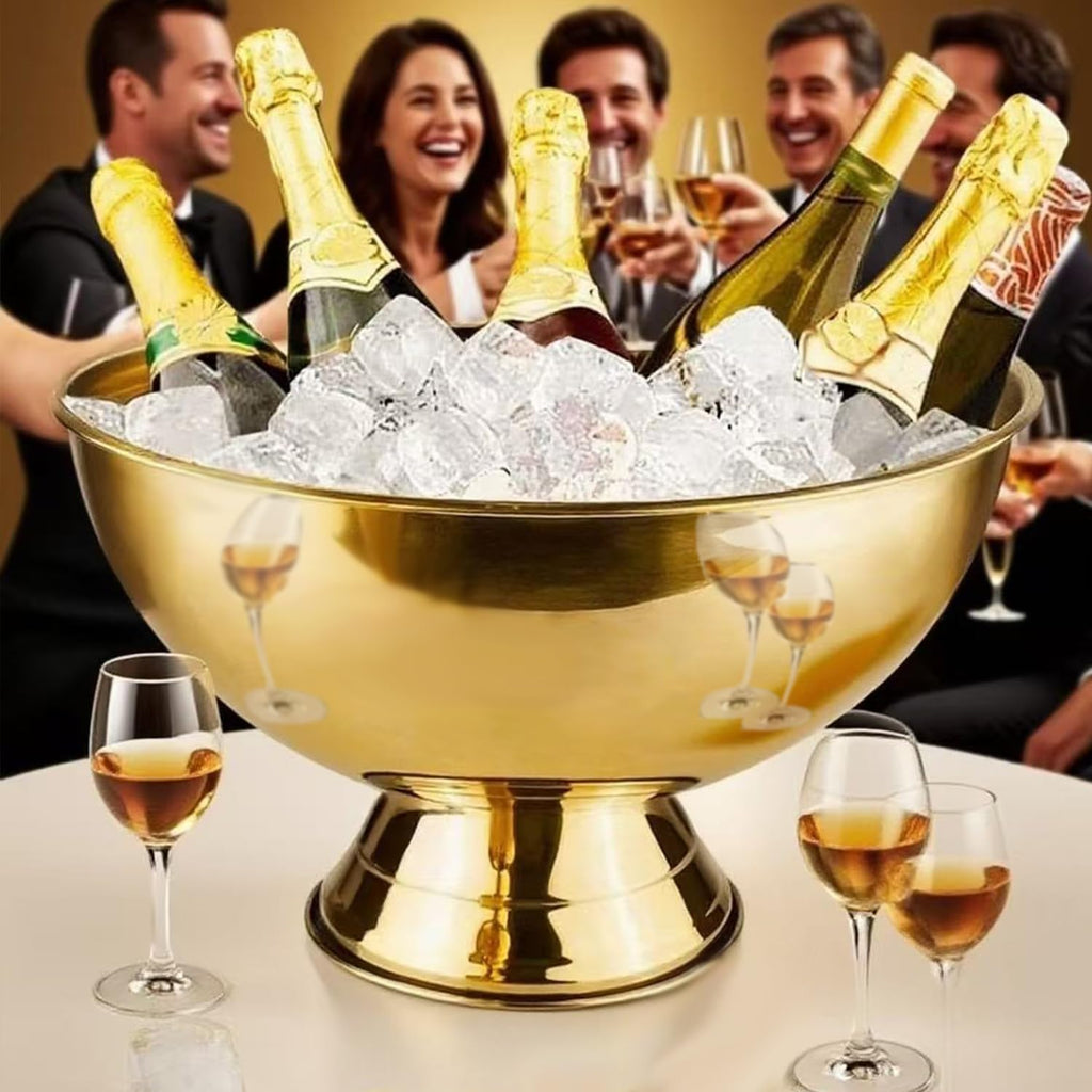 Mipau Large Champagne Bowl,12L Champagne Bowl Ice-Bucket with Scoop Stainless Steel Large Wine Bucket Big Ice Bucket for Parties Wine Beer Home Bar Celebrations,16in