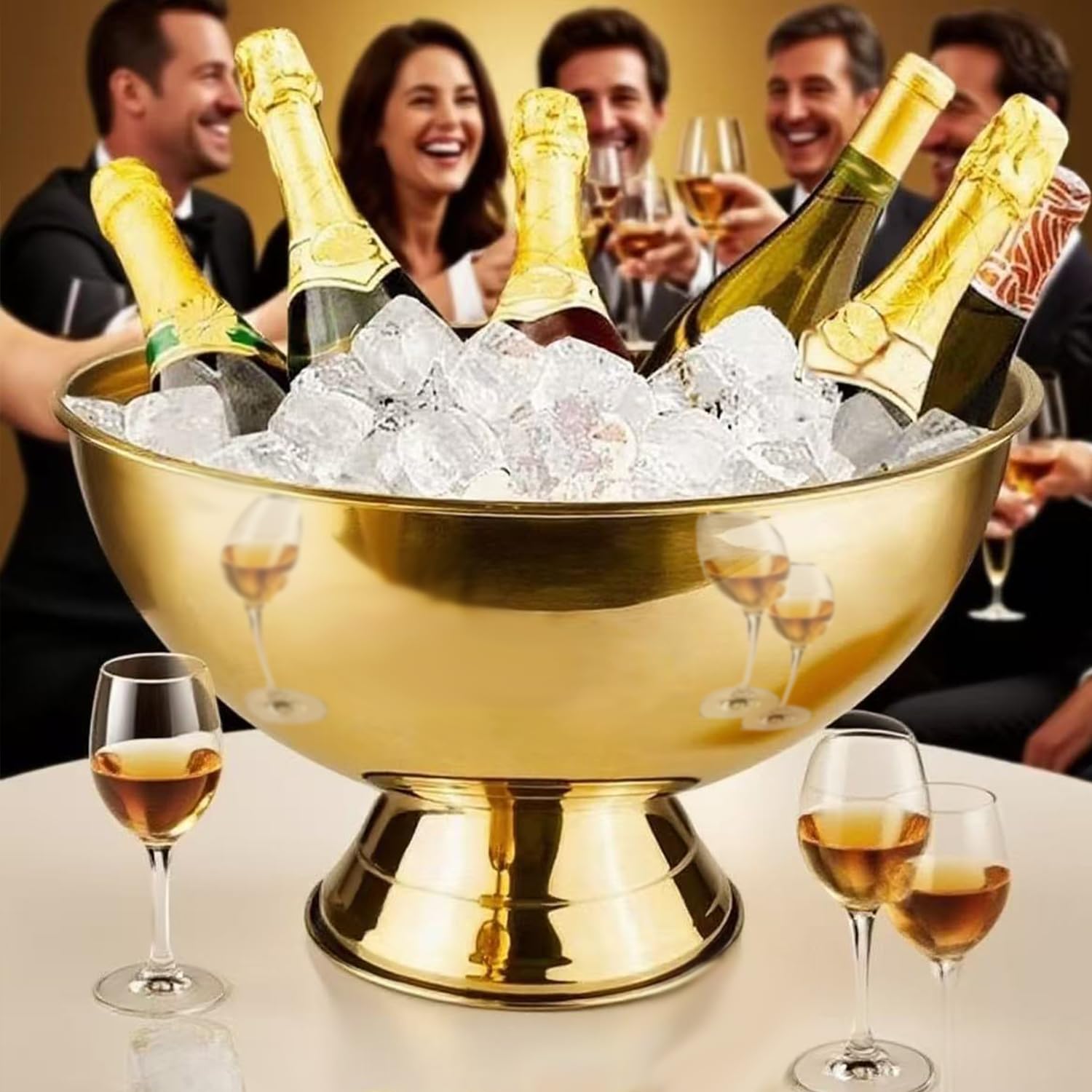 Mipau Large Champagne Bowl,12L Champagne Bowl Ice-Bucket with Scoop Stainless Steel Large Wine Bucket Big Ice Bucket for Parties Wine Beer Home Bar Celebrations,16in