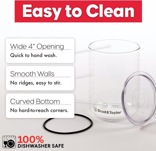 Brod & Taylor Sourdough Starter Jar - 32oz Dishwasher Safe Glass with Measurement Markings & Height Marker