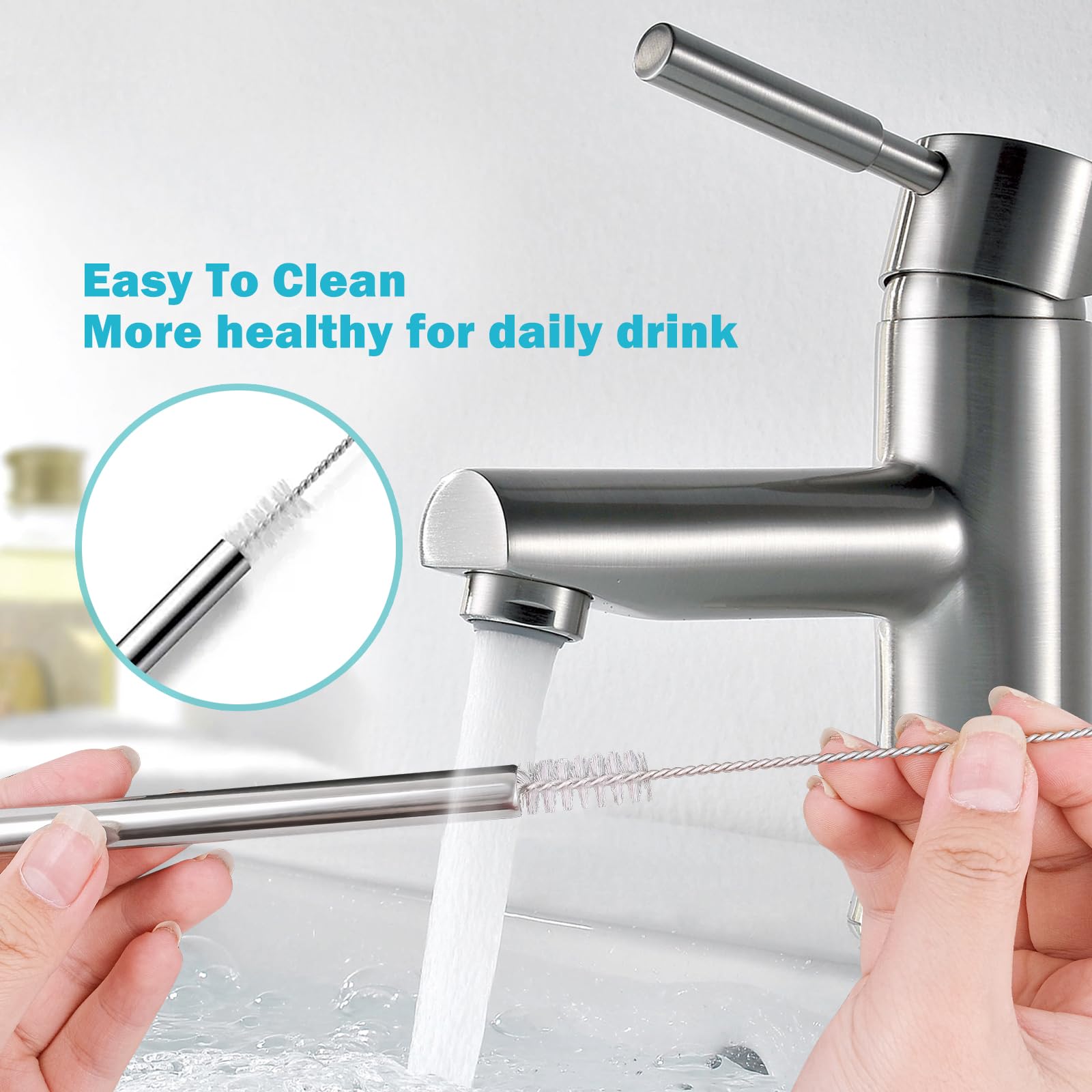 LUCKINEE 6pc Stainless Steel Straws Reusable for Stanley Tumbler 40 oz, 12 Inch Metal Straight Replacement Straw with Silicone Tips, Straw Covers and Cleaning Brushes