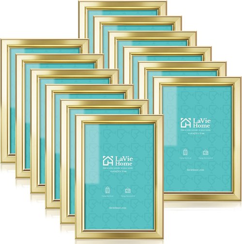 LaVie Home 4x6 Picture Frames - Set of 12 Gold Frames with High Definition Glass for Wall & Table Display