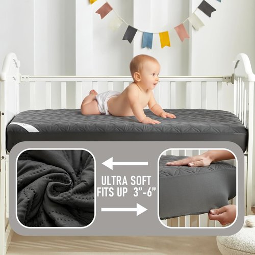 BEDLORE Waterproof Mattress Protector - Soft Gray Crib Pad, Noiseless & Machine Washable, 2 Pack (52''x28'')