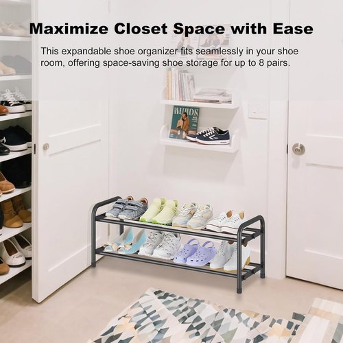 KANAV 2-Tier Expandable Shoe Rack - Adjustable Storage Organizer for Small Spaces | Durable Design for Entryway, Bedroom, Office
