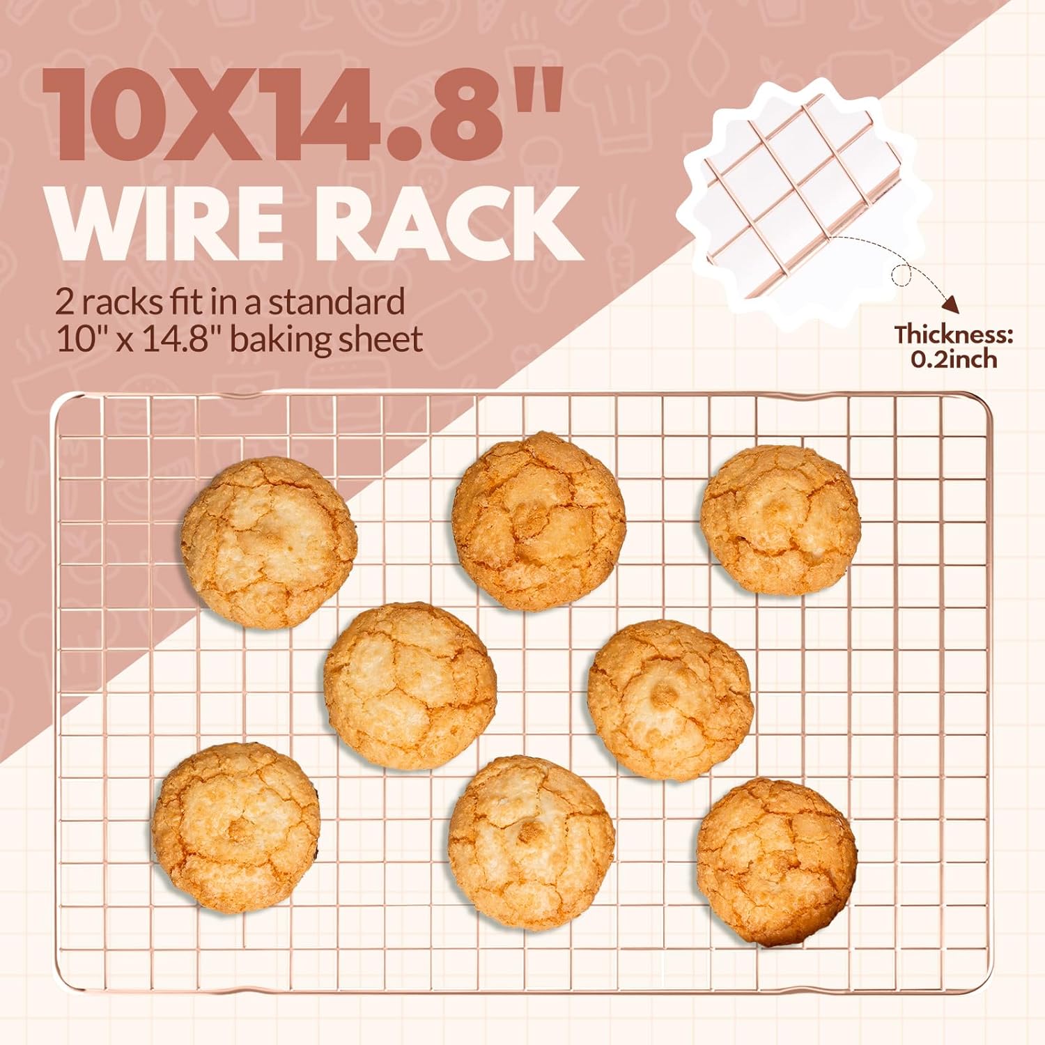 Skiennix Cooling Racks - 2 PCS Stainless Steel Baking Racks | 14.8x10 Inches Oven Safe Design