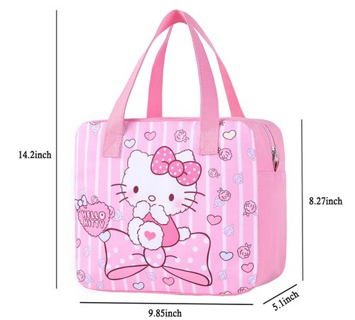 Cartoon Lunch Box for Women, Cute Insulated Lunch Bag, Pink Reusable Lunch Tote Bag for Travel Work Picnic