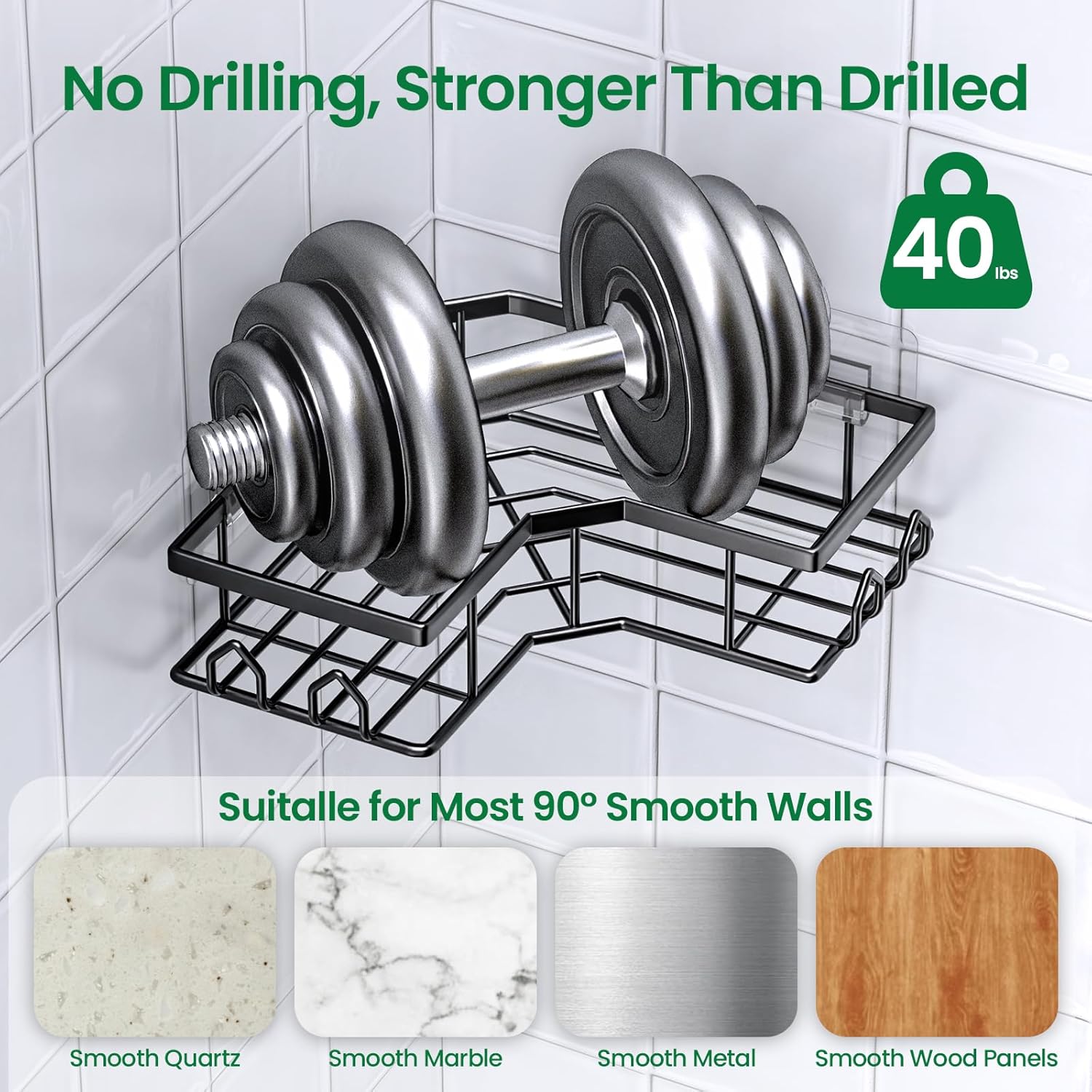 Skiennix Adhesive Shower Caddy - Rustproof Stainless Steel Corner Organizer | 2 Pack with Large Capacity