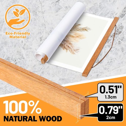 Benjia Magnetic Light Wood Poster Frame Set - 4 Pack for 10x14, 10x15, 10x13 Art Prints | Teak Color