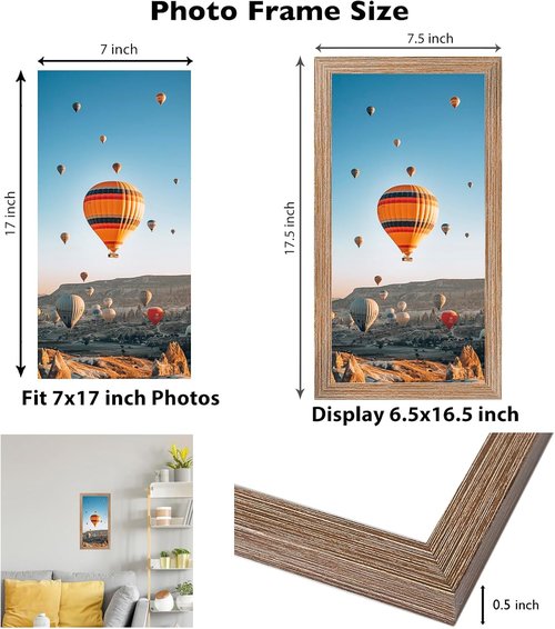JCJMY 7x17 Rustic Brown Picture Frame - Versatile Wall Hanging for Horizontal & Vertical Photos