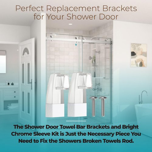 Shuisen Clear Acrylic Shower Door Towel Bar Brackets Fit for Alumax/Basco Framed Sliding Glass Shower Door Towel Rod, Sliding Doors Replacement Parts with Bright Chrome Sleeve, Set of Two Brackets