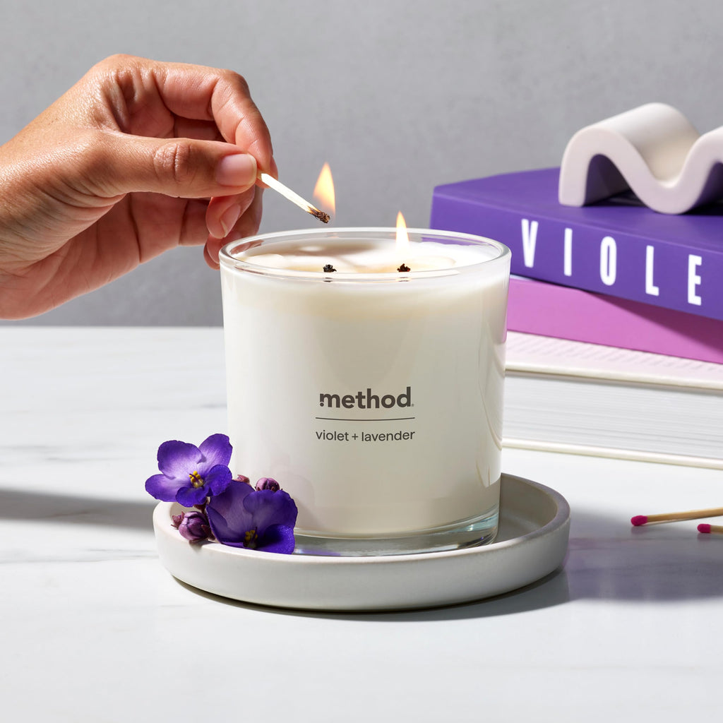 Method Premium Soy Candle, Violet + Lavender, 2 Wick, Recyclable Jar, Up to 50 Hours Burn Time, 14 oz