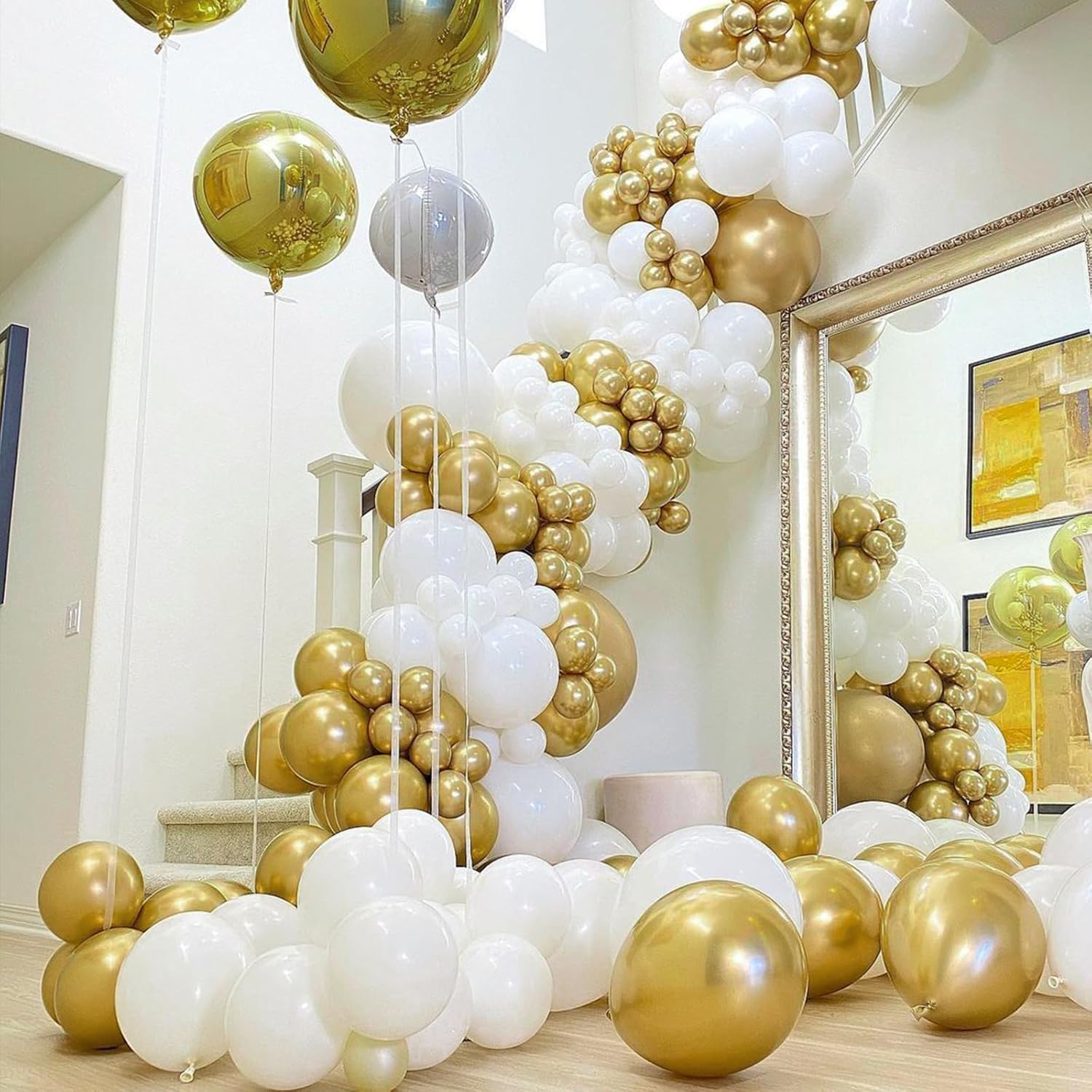 PartyWoo White and Gold Balloons - 140-Piece Pack in Various Sizes for Stunning Birthday Decorations