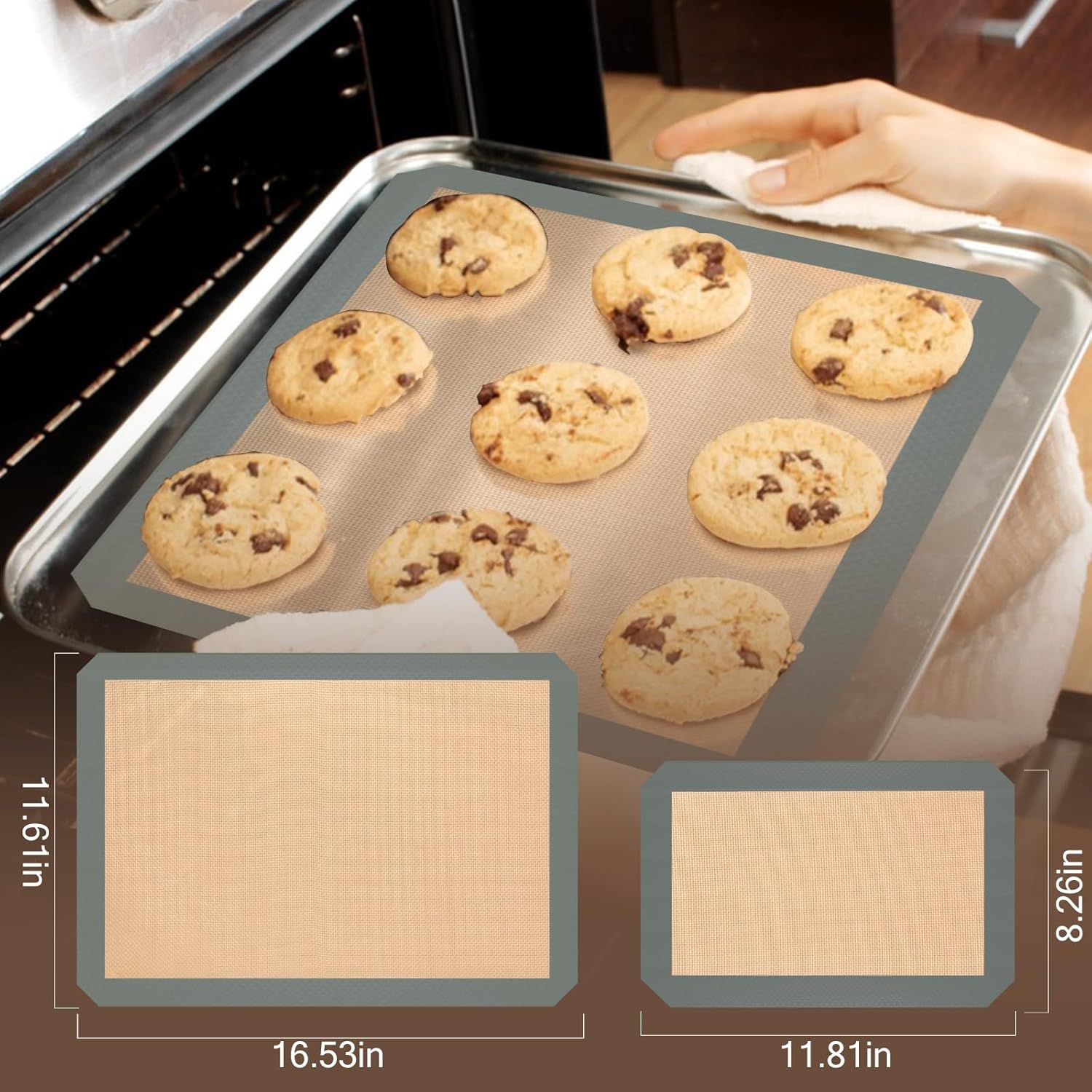 Skiennix Silicone Baking Mats - 3 Pack Non-Stick & Food Safe Sheets for Cookies, Macarons, Bread