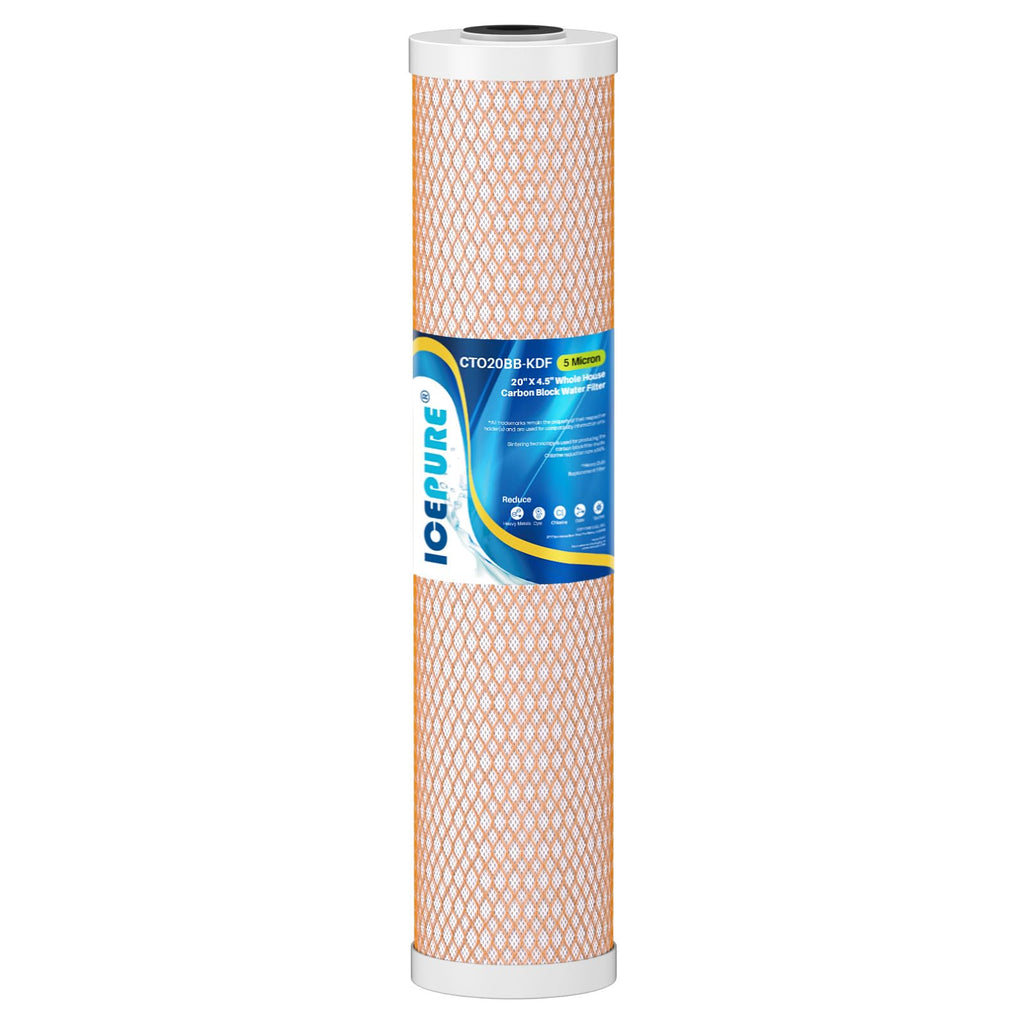 ICEPURE 4.5" x 20" Activated Carbon and KDF Large Capacity Water Filter, Whole House Heavy Metal Filtration, 5 Micron CTO20BB-KDF Whole House Water Filter, 1 PACK