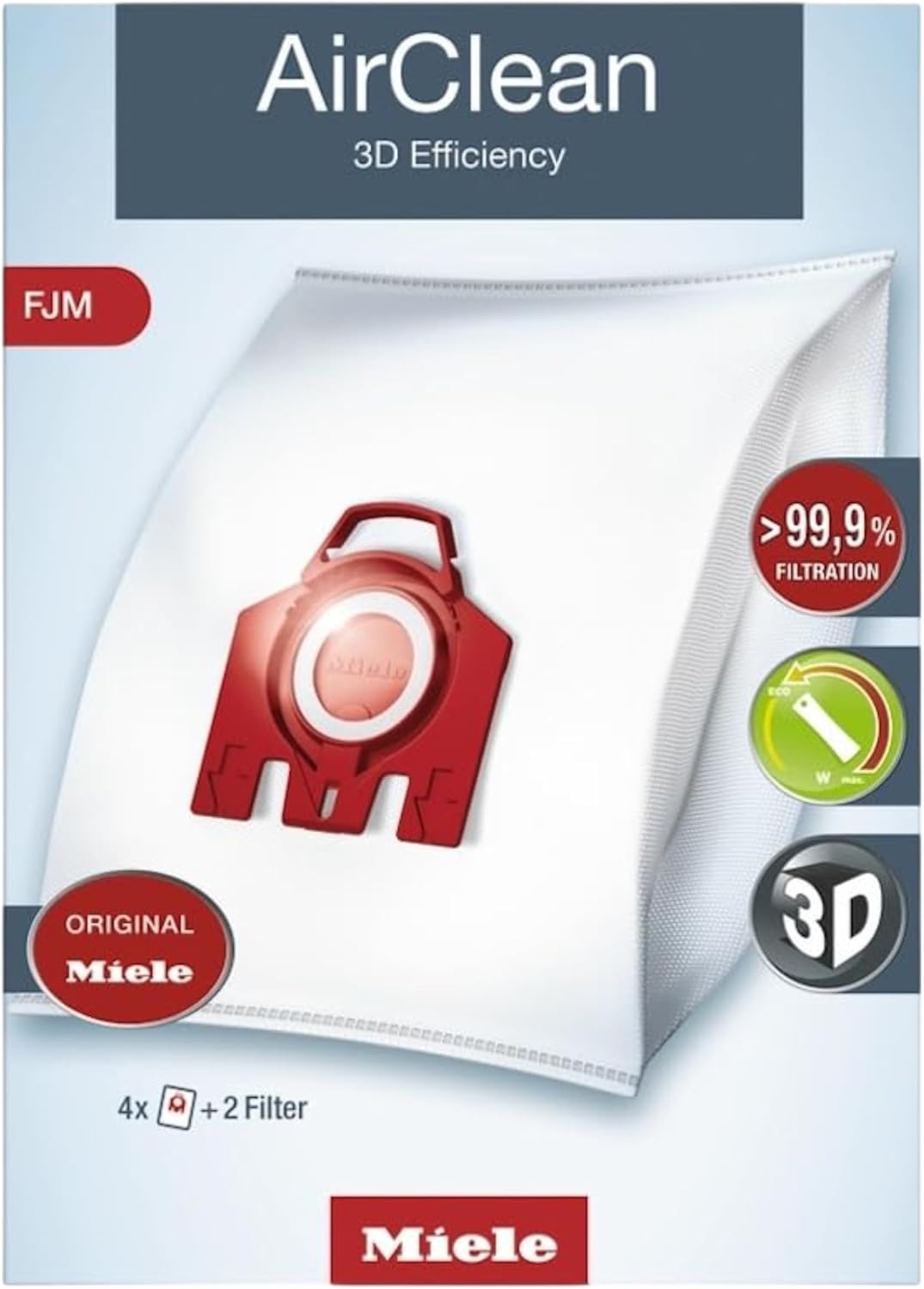 Miele Genuine AirClean 3D FJM Vacuum Cleaner Bags - 4 Bags & 1 AirClean Exhaust Filter