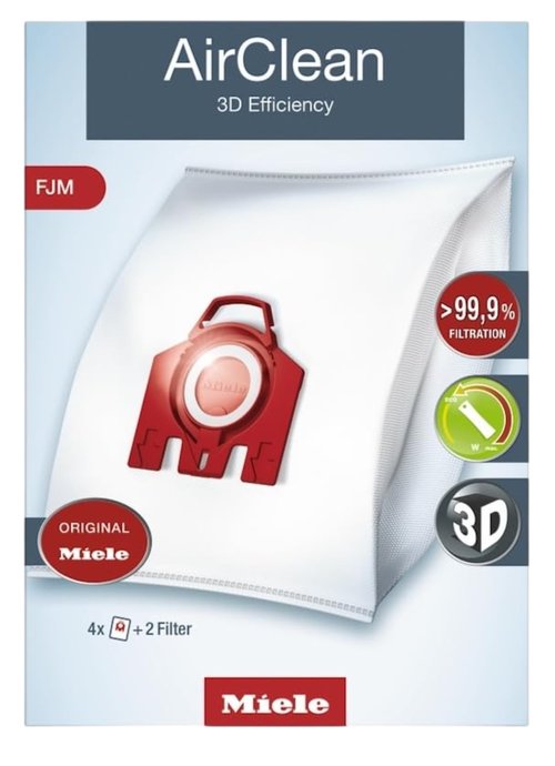 Miele Genuine AirClean 3D FJM Vacuum Cleaner Bags, 4 x Bags, 1 AirClean Exhaust Filter