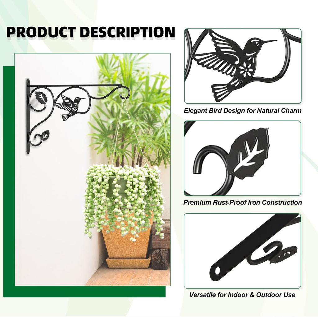 Skiennix Plant Hooks - Sturdy 12-Inch Metal Wall Hangers for Indoor/Outdoor Decor | Black Finish