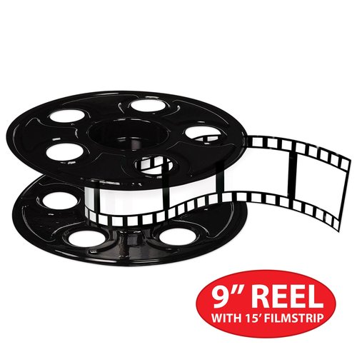 Beistle Movie Reel with Filmstrip Centerpieces, 2-Count Thin Plastic 3D Cinema Reels with 15-Foot Filmstrips, Customizable Hollywood Party Decorations for Red Carpet Events & Theater Themes, 9"