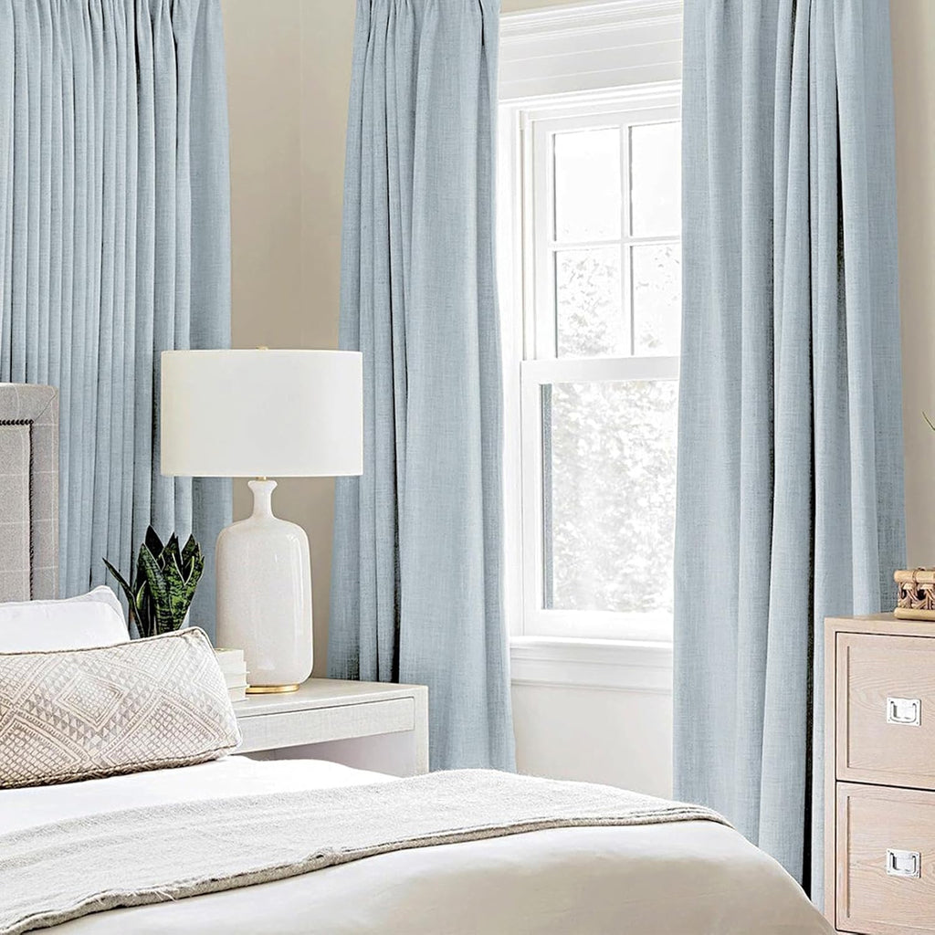 MIULEE Blackout Curtains - 100% Thermal Insulated Linen Textured Drapes | Chambray Blue, 52 x 63 Inch (2 Panels)