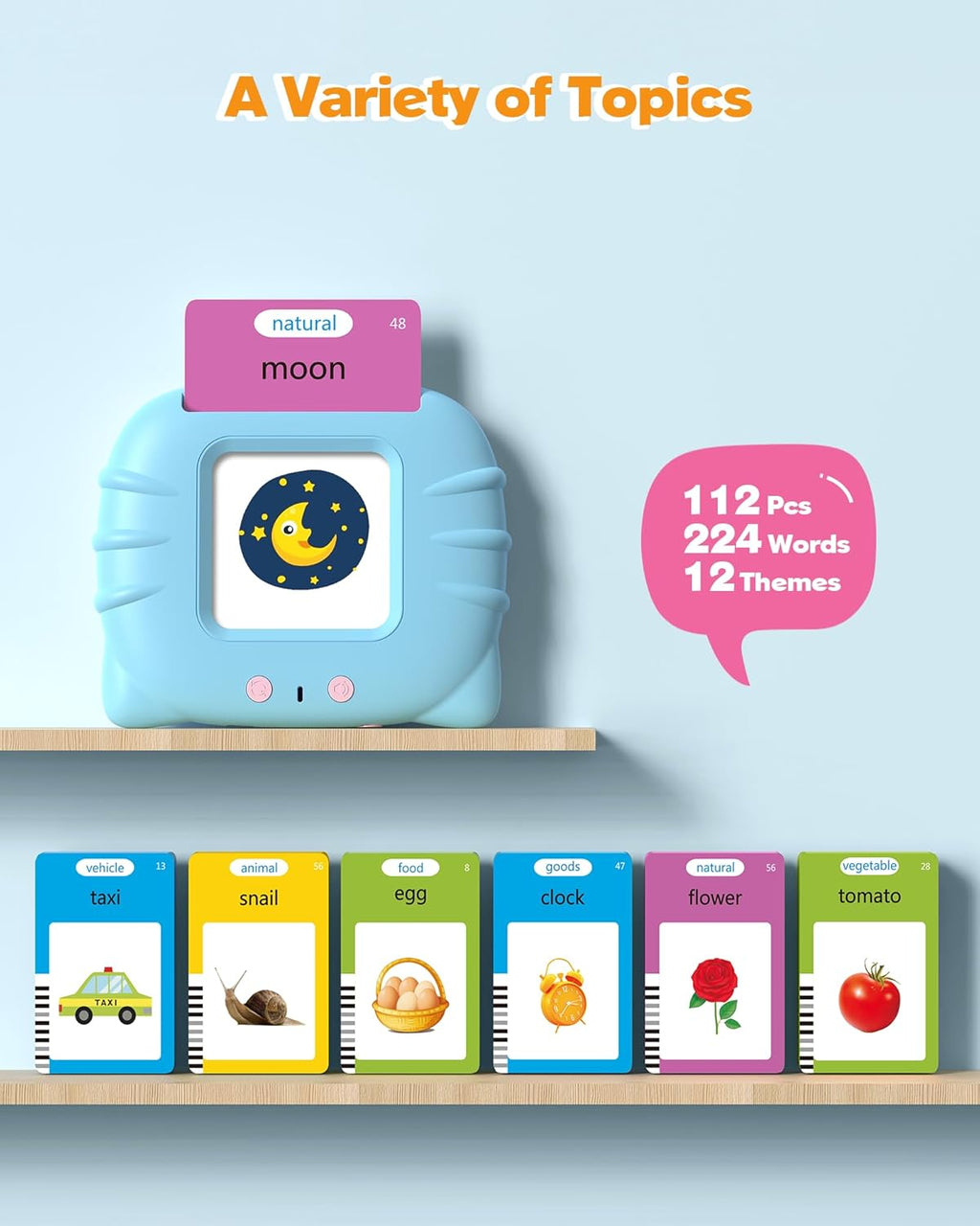Airbition Talking Flash Cards - Montessori Language Learning for Toddlers | 224 Words for Speech Development