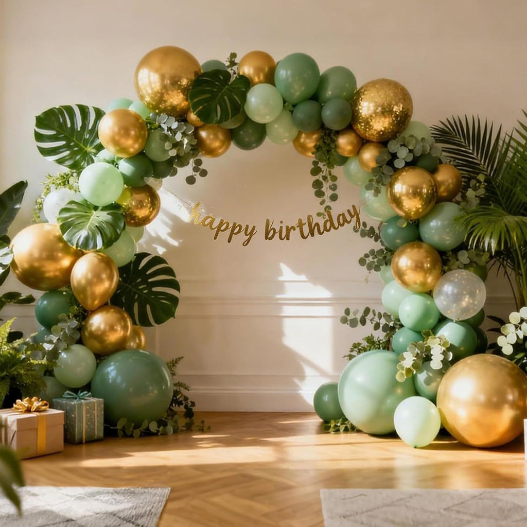 RUBFAC Metallic Gold Balloon Garland Kit - 154pcs in Various Sizes for Birthday, Graduation & Wedding Decor