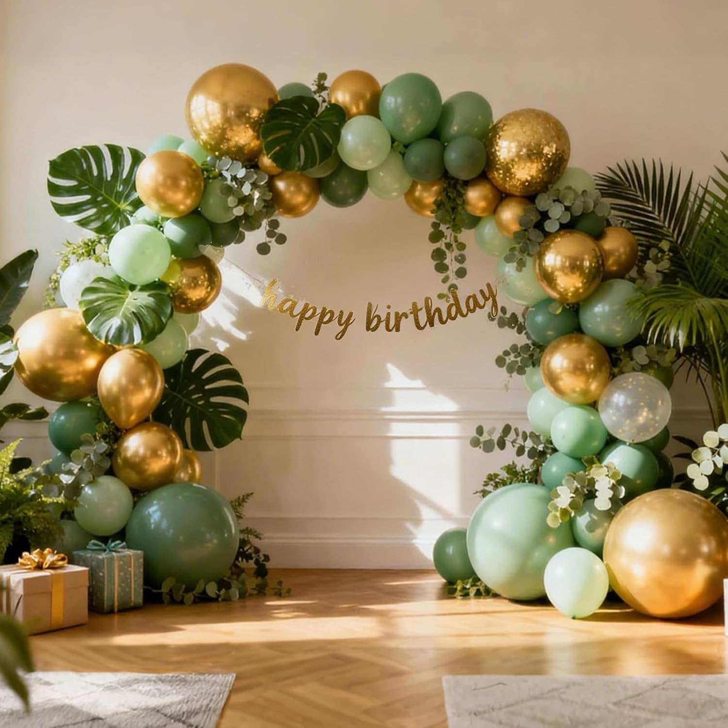 RUBFAC Metallic Gold Balloon Garland Kit - 154pcs in Various Sizes for Birthday, Graduation & Wedding Decor