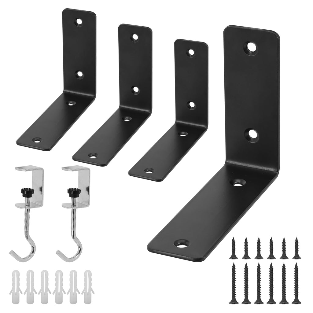 Redunest L Floating Shelf Brackets,4 Pack Heavy Duty L Brackets for Shelves, L 5" X H 4" Black Metal Countertop Support Brackets,Wall Mounting for Wood