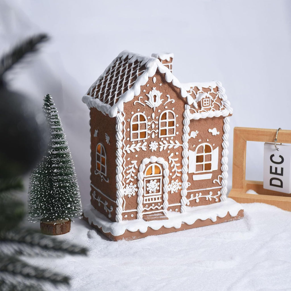 Sheaifun Gingerbread House Decor - LED Illuminated Indoor Christmas Decoration | 9x5x10.2 Inch