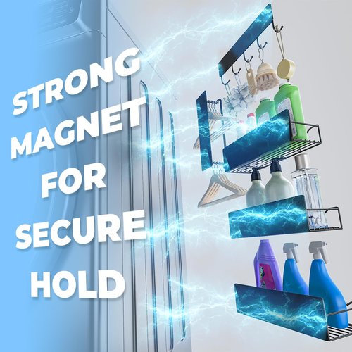 5 Pack Multifunctional Magnetic Shelves for Washing Machine & Refrigerator, Powerful Magnetic Spice Racks with Unique Hollow Design, for Laundry Room and Kitchen Organization (Black)